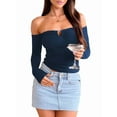 thumbnail image 2 of Tops de Larga con Hombros Descubiertos para Mujer, Ideales para Salir, Clubs de Moda de Otoño Y2K, Conciertos de Azul Oscuro M, 2 of 9