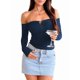 thumbnail image 2 of Tops de Larga con Hombros Descubiertos para Mujer, Ideales para Salir, Clubs de Moda de Otoño Y2K, Conciertos de Azul Oscuro M, 2 of 9