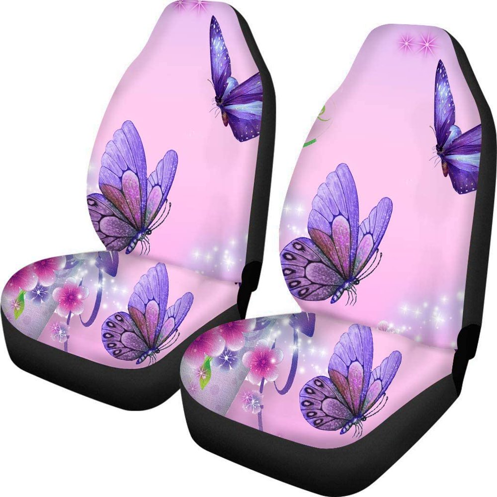 FMSHPON Set of 2 Car Seat Covers butterfly Universal Auto Front Seats Protector Fits for Car,SUV