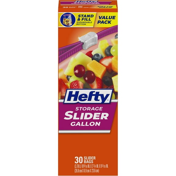 Hefty Slider Kitchen Storage Bags, Gallon Size, 30 Count ( Pack of 2 )