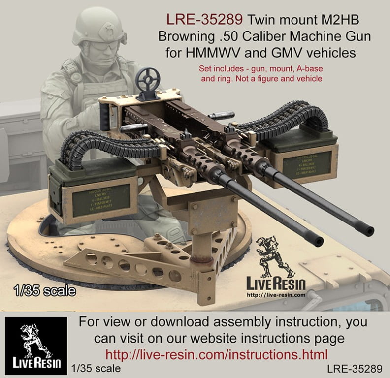 Live Resin 135 Twin Mount M2 .50 Caliber Machine Gun Model Kit 