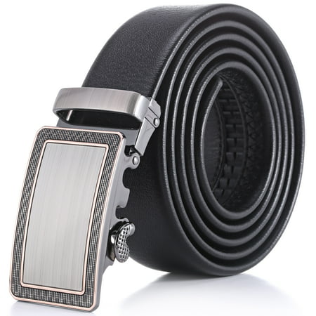 Marino Mens Leather Belt, Soft Leather Ratchet Dress Belt With Automatic Buckle - Enclosed In An Elegant Gift Box - Ornate Outline Ratchet Belt - Black - Fits waist sizes up to
