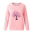 thumbnail image 3 of WREESH Women's Round Neck Loose Long Sleeve T-Shirt Breast Cancer Awareness Sweatshirts Pink Ribbon Graphic Top Pink, 3 of 5