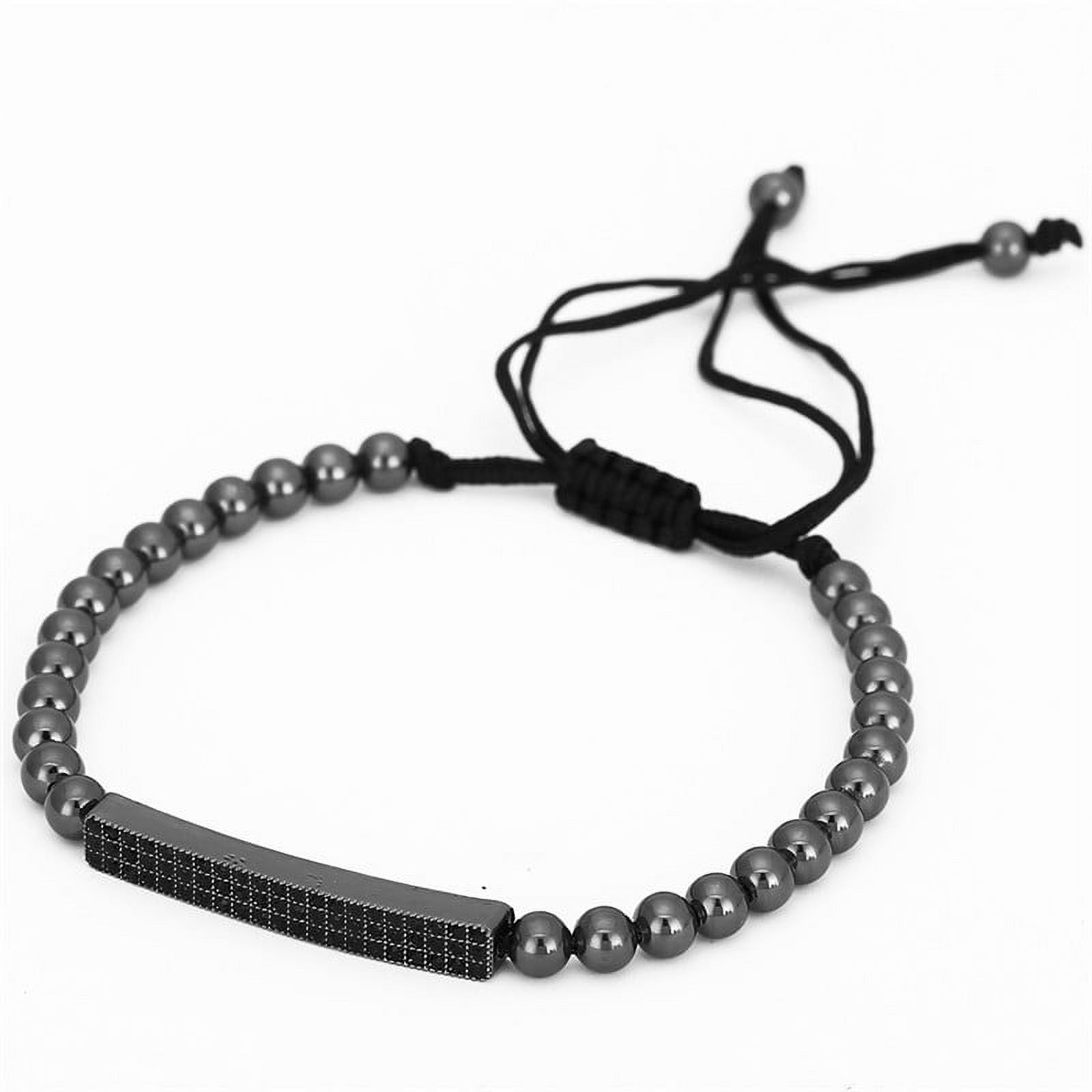 Elegant Black Matte Braided Bracelet Set for Men with Copper Zircon Embellishments