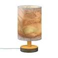 thumbnail image 2 of WOBOGO Sleeping Cat Bedroom Table Lamp USB Power Connector Wooden Base Round Linen Shade For Living Room Desk, 2 of 7