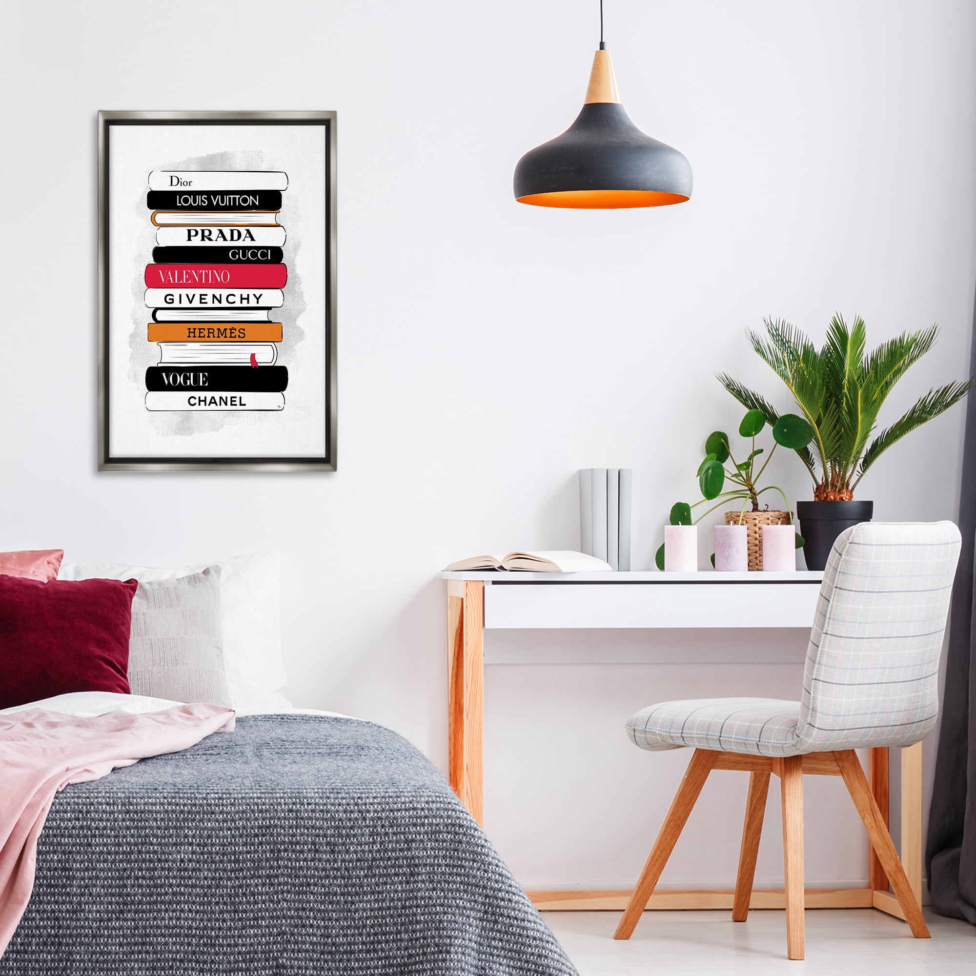 Stupell Industries Tall Fashion Bookstack Beauty & Fashion Painting Gray Floater Framed Art Print Wall Art, 21 x 31