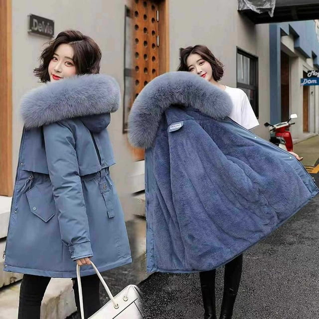 Winter European And American New Women's Cotton-padded Coat Mid-length Large Wool Collar Lined Cotton-padded Jacket Down Cotton-padded Jacket Coat