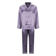 thumbnail image 6 of BiZtdJrK Todays Daily Sales Pajamas for Women 2 Piece Sets, Women's Button Down Satin Silk Long Sleeve Shirts Matching Lounge Pants Solid Color Nightwear Outfits Purple XXL, 6 of 8