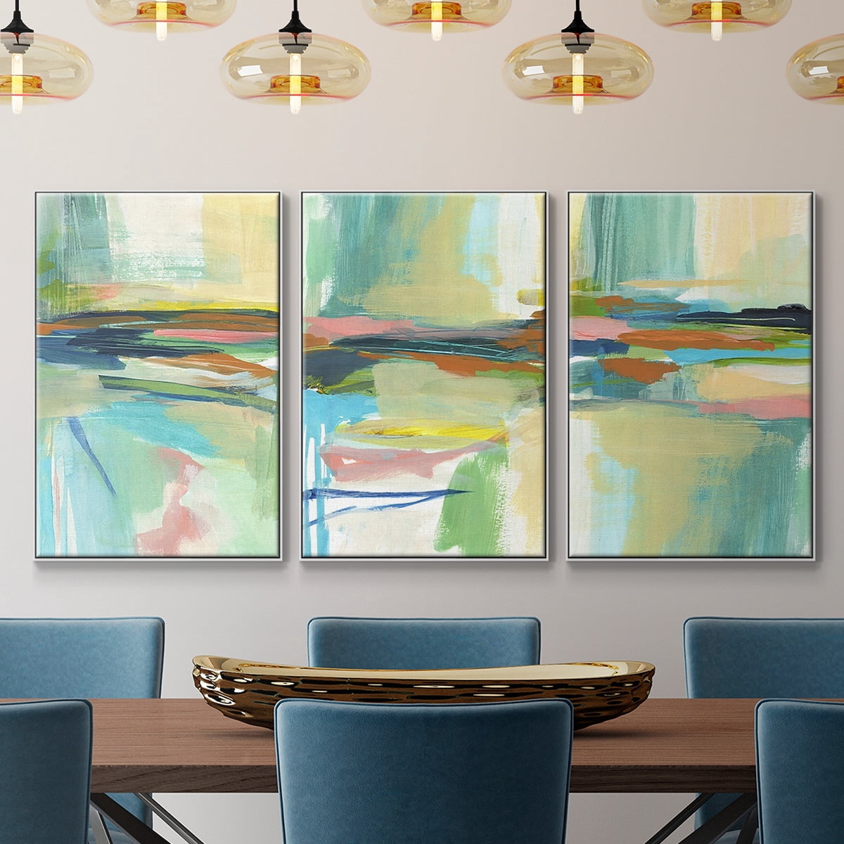 Radiant Horizon I - Framed Premium Gallery Wrapped Canvas L Frame 3 Piece Set - Ready to Hang