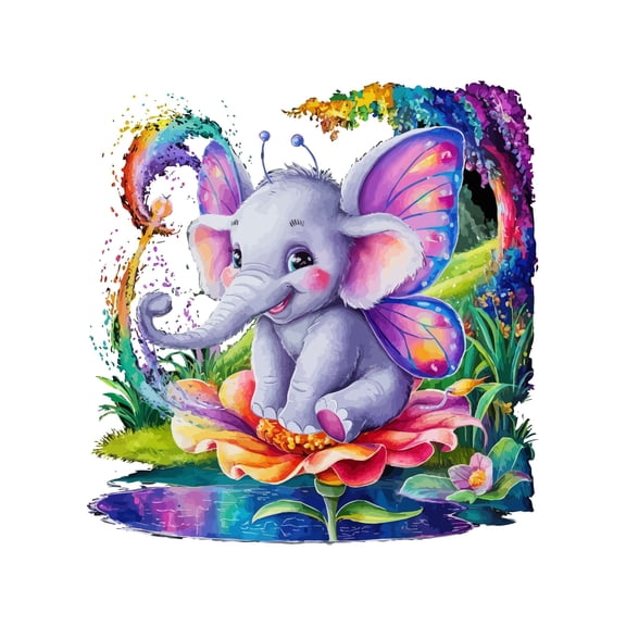Cute Colorful Elephant Fairy Magical Animal Wall Art Sticker Designs Vinyl Stickers For Home House Walls Rooms Windows Bedroom Decoration Size (12x12 inch)