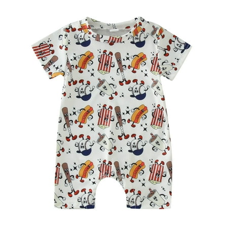 

Guang Cong Baby Boys Romper Bodysuits Short Sleeve Cartoon Baseball Print Pullover Romper Sweatshirt Jumpsuits Sizes 3-6 Months