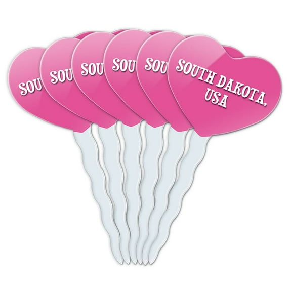 South Dakota USA Heart Love Cupcake Picks Toppers - Set of 6