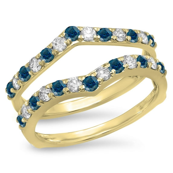 Dazzlingrock Collection 0.95 Carat (ctw) 14K Blue & White Diamond Wedding Enhancer Guard Double Band 1 CT, Yellow Gold, Size 8.5