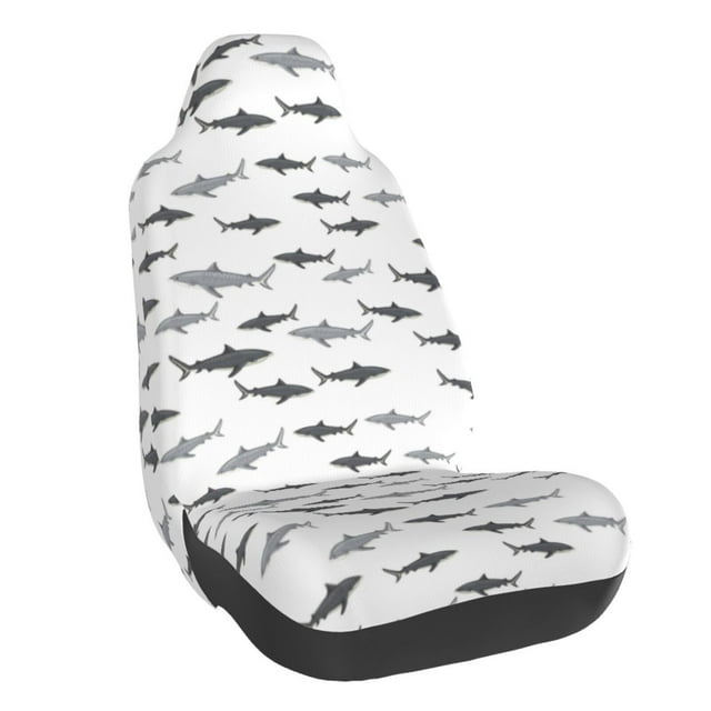 Wukai Cute Shark Full Set Car Seat Covers with Soft Padding Universal Auto Front Seats Protector and Cushion Mat