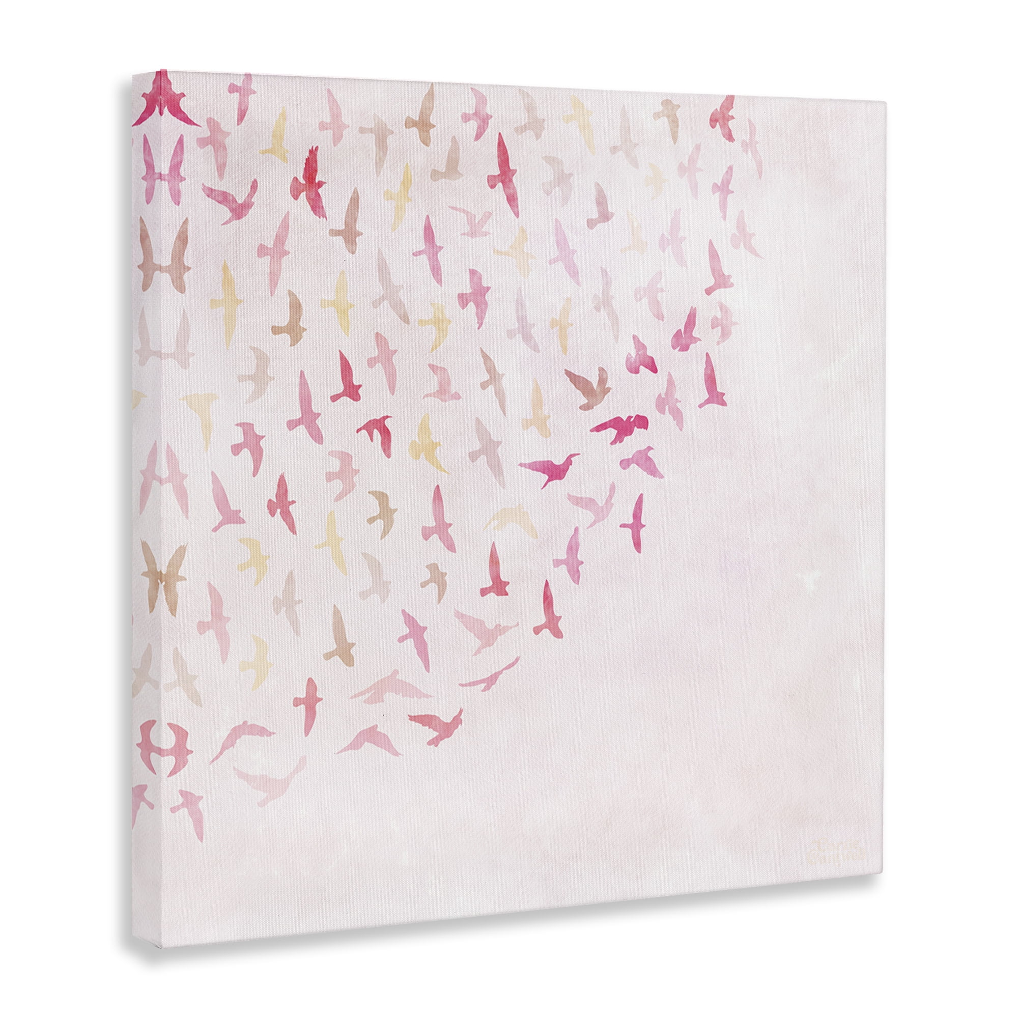 Stupell Industries Fluttering Pink Birds Animals & Insects Painting Gallery Wrapped Canvas Art Print Wall Art, 24 x 24