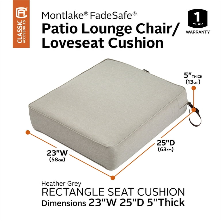 Classic Accessories Montlake Water-Resistant 23 x 25 x 5 inch Patio Seat Cushion Heather Grey