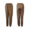 thumbnail image 2 of xiaxaixu Women Solid Color Trousers, Elastic Waist Leather Pants with Pockets, 2 of 7