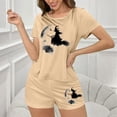 thumbnail image 5 of Feancey Halloween Shorts Sets Women Vintage Witch Print Pajama Set Holiday Casual Crewneck Tops and Short Pants Lounge Pjs Two Piece Khaki L, 5 of 7