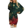 thumbnail image 2 of Women's Round Neck Casual Long Sleeve Plush Christmas Printed Dresses, Festive Fall and Winter Wear for Holiday Parties, Cozy and Soft Material,Dark Green,2XL, 2 of 6