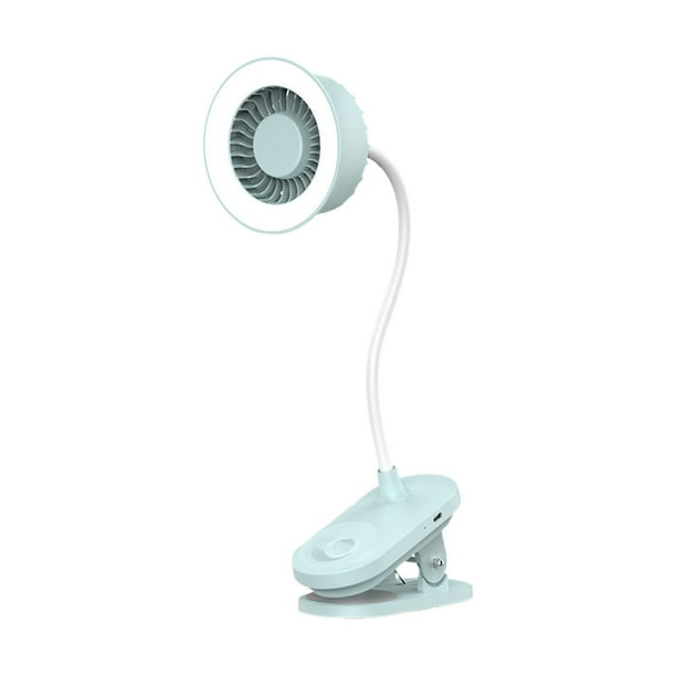 Luces LED, lámpara de escritorio, luz de noche, luz de libro, mini ventilador, lámpara de pared portátil silenciosa 2 en 1, ventilador de escritorio USB plegable de alta velocidad con clip, blanco y a