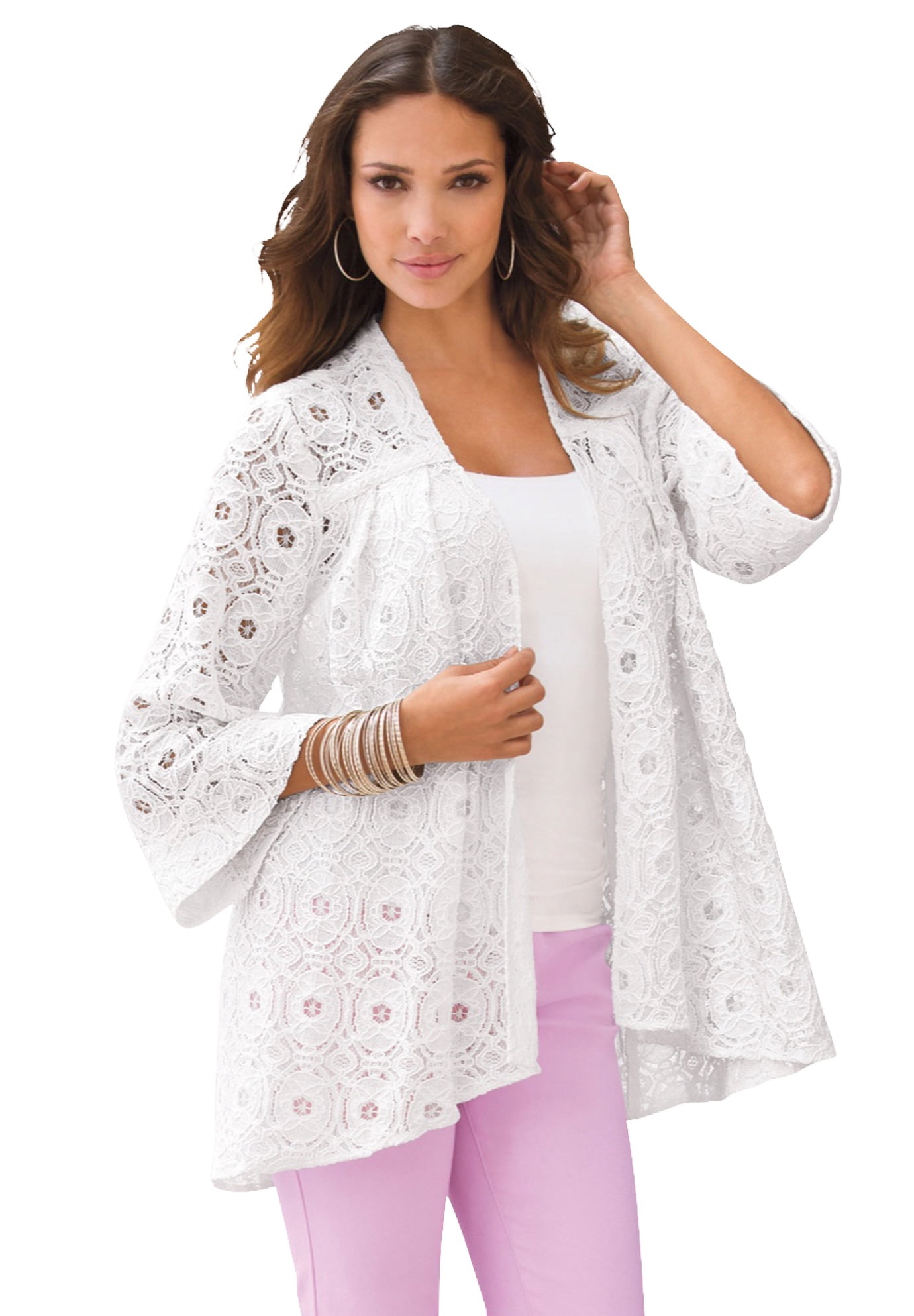 Roaman's Roaman's Women's Plus Size Lace Swing Jacket 12 W, White
