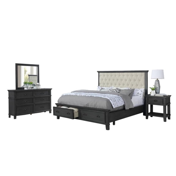 Sandy Platform Cappuccino Wood 4 Piece Bedroom Set in Queen