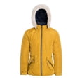 thumbnail image 2 of BodiLover, Women's, Winter Quilted Puffer Short Coat High Collar Jacket with Removable Faux Fur Hood Zipper Vegan Leather Piping, Navy Yellow, S, 2 of 6