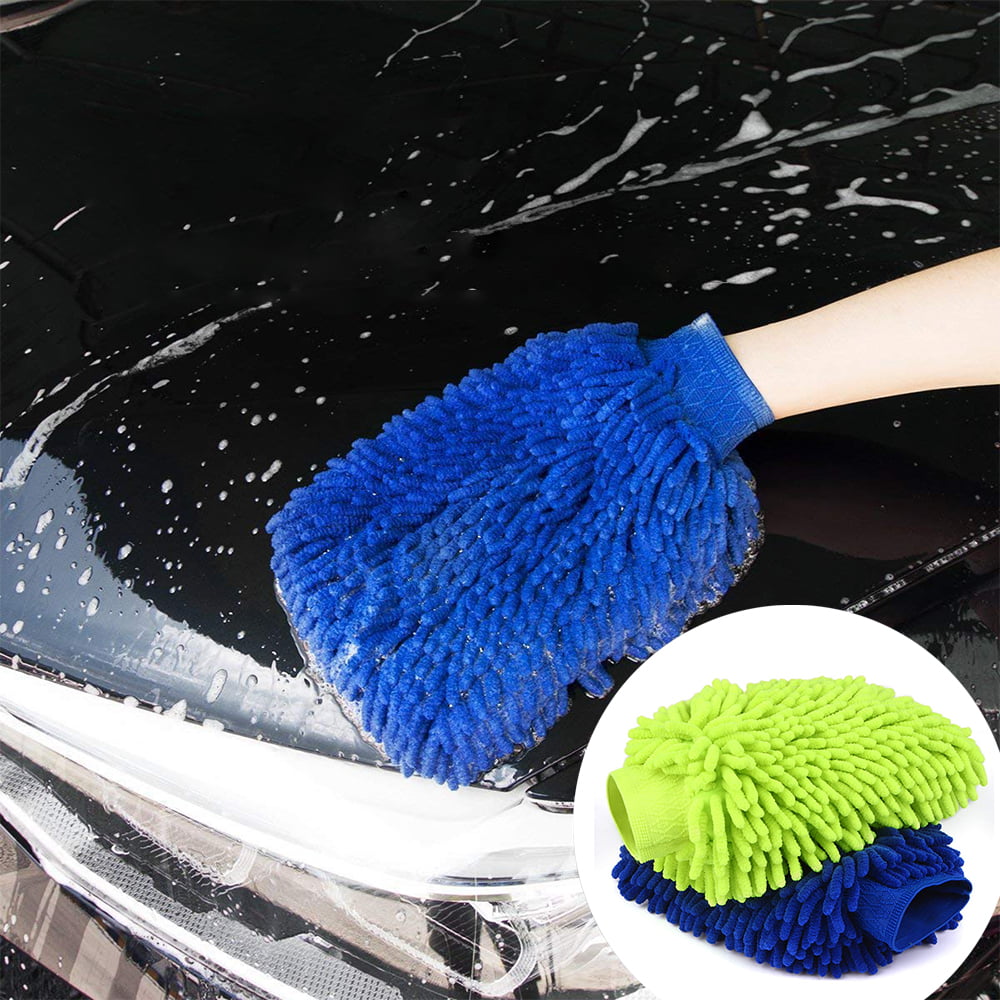 2 Color ExtraLarge Double Sided Aeroway Chenille Microfiber Premium Scratch-Free Car Wash Mitt 4 Pack 
