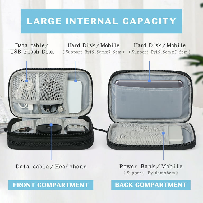 Toplive External Hard Drive Case, Travel Cable Organizer Bag Electronics  Accessories Case Two-Layer 