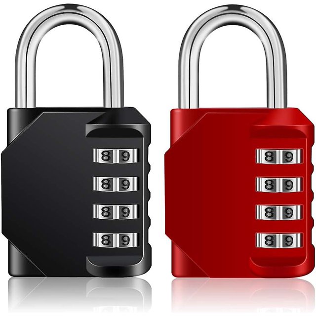 Paquete de 2 candados de combinación, candado de combinación de 4 dígitos para exteriores, candado para escuela, candado para gimnasio, candado rojo y negro