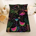 thumbnail image 5 of jejeloiu Bright Neon Flamingo Bed Sheets For Girls,Cartoon Palm Tree Full Size Sheets,Black Pink,4 Pieces,1 Flat Sheet, 1 Fitted Sheet and 2 Pillowcases, 5 of 6