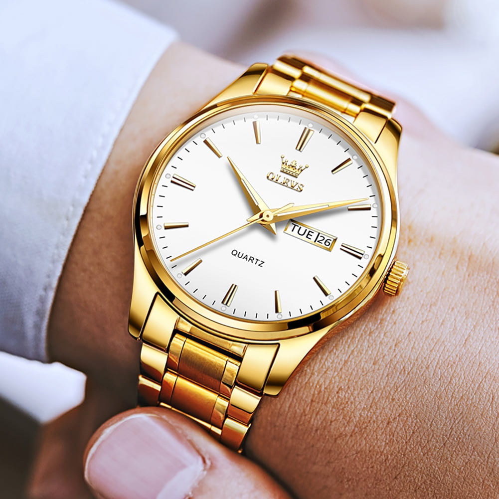 OLEVS Classic Men Watches with Date,Stainless Steel Man Watch with Date, Bussiness Watches for Men,Luminous Quartz Mens Watches Black/White/Blue/Gold, Waterproof Male Reloj para Hombre