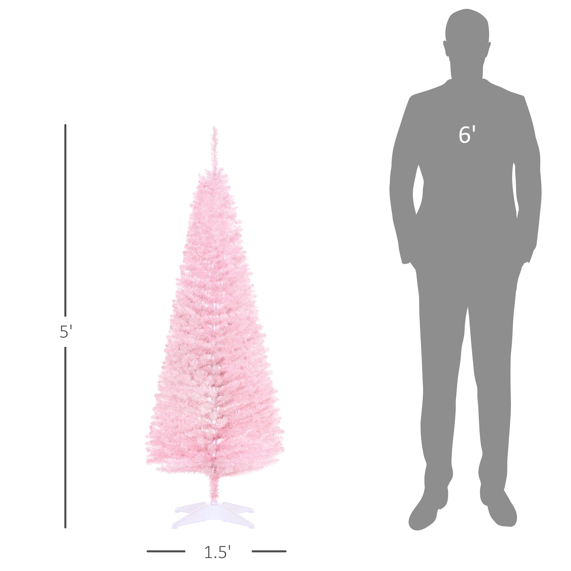 Pink Artificial Pencil Christmas Tree 5ft Slim Plastic