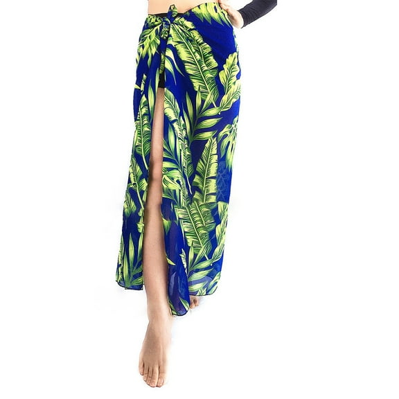 Shinycome Women Chiffon Beach Cover Up Long Sarong Tropical Leaf Coconut Tree Wrap Skirt