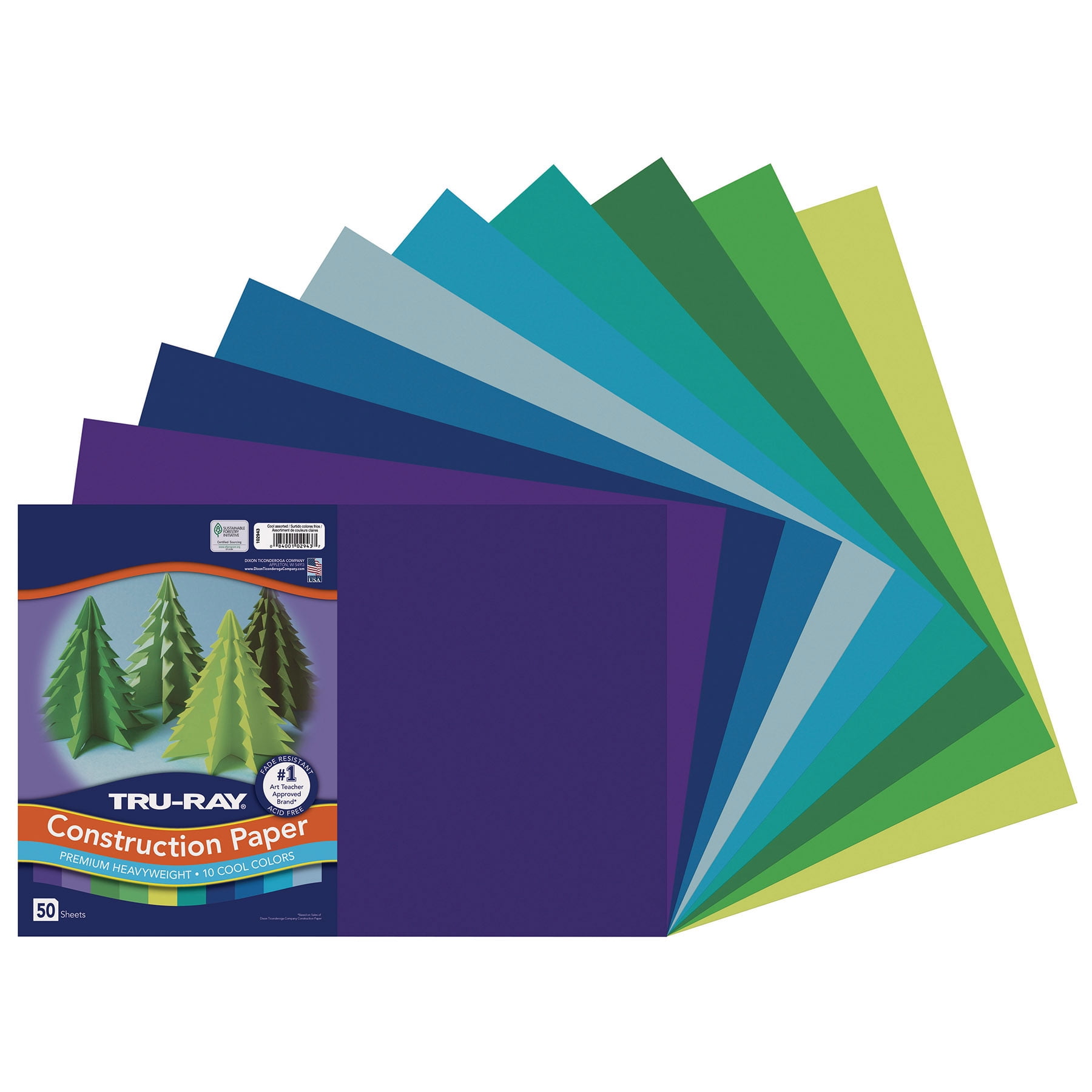 Tru-Ray Construction Paper, Heavyweight, Cool Assorted, 12" x 18", 50 Sheets Per Pack, 3 Packs