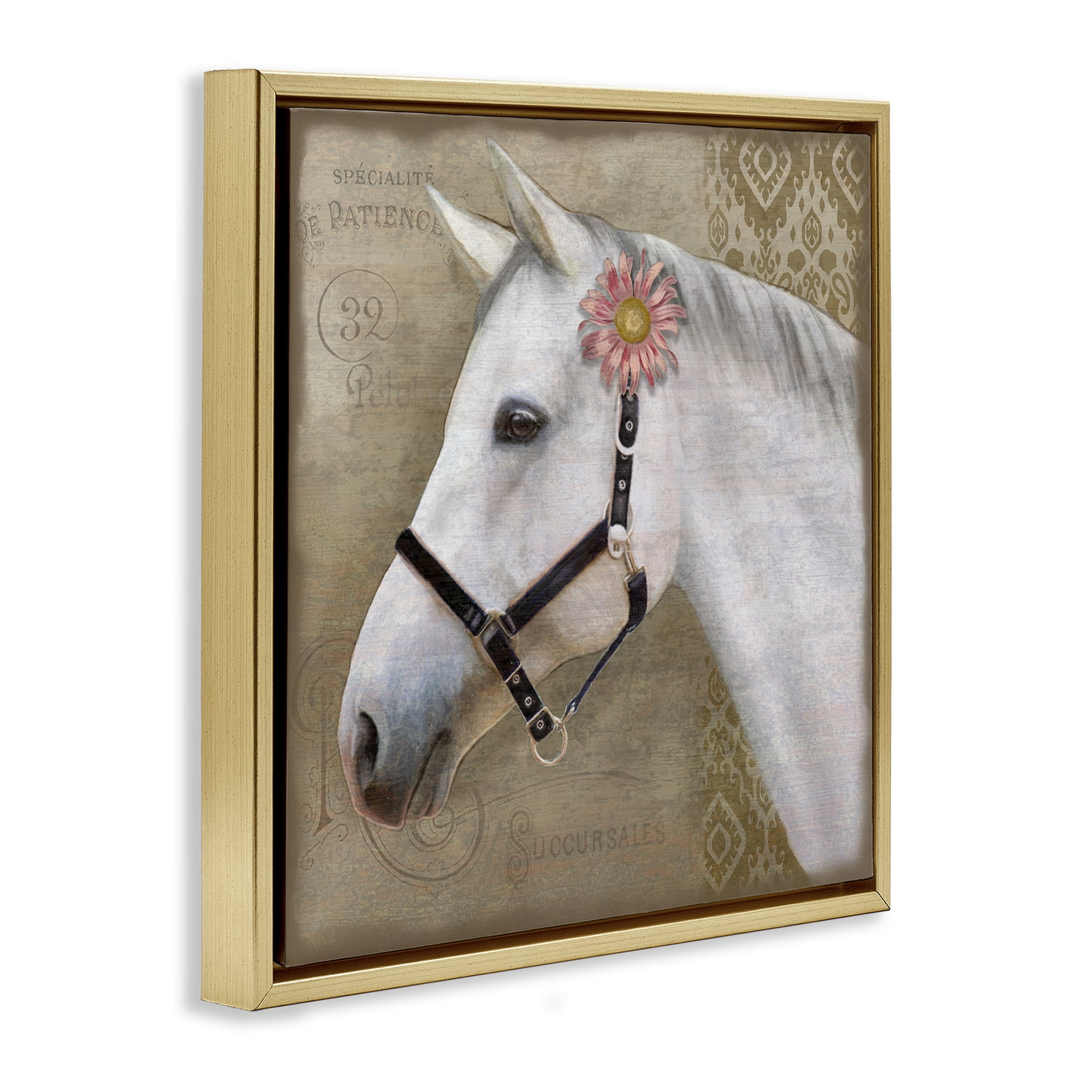 Stupell Industries Boho Barnyard Horse Gold Framed Floater Canvas Wall Art, design by Suzanne Nicoll