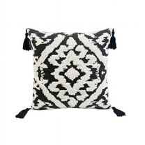 17 x 4 x 17 in. Black & White Textural Geometric Throw Pillow with Tassels