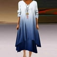 thumbnail image 2 of Busydd Womens Dresses Fashion Gradient Color Print V Neck Maxi Dress Summer Casual 3/4 Lenght Sleeve Sundress Trendy Loose Flowy Irregular Hem Button Beach Dress Plus Size Long Dress S-5XL, 2 of 5