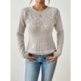 thumbnail image 5 of Women'S Crewneck Long Sleeves Crochet Light-Weight Knit Sweaters for Women Trendy Fall Outfits Apricot L, 5 of 8