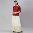 thumbnail image 3 of Janasya Indian Round Neck Half Sleeve Solid Maroon Cotton Slub Top For Women, 3 of 6