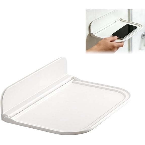 Foldable Wall Storage Holder – 1 PCS Small Floating Shelf for Wall – Plastic Stick-On Shelf for Kitchen, Bathroom, Bedroom & Office – 7 Inches, No Drilling, Space-Saving (White)