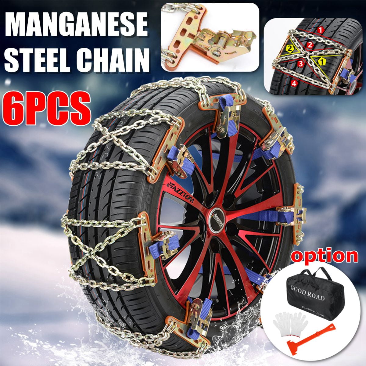 6PCS Car Tire Snow Chain AntiSkid Wheel Emergency Winter Driving