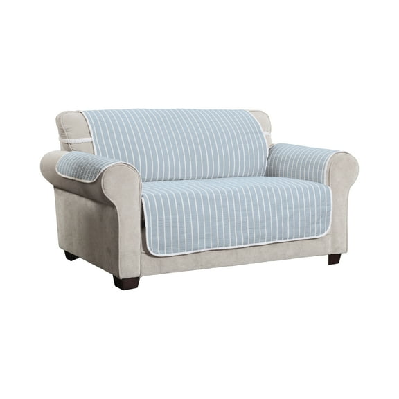 Innovative Textile Solutions 1-Piece Harper Striped Loveseat Furniture Cover Slipcover, Light Blue