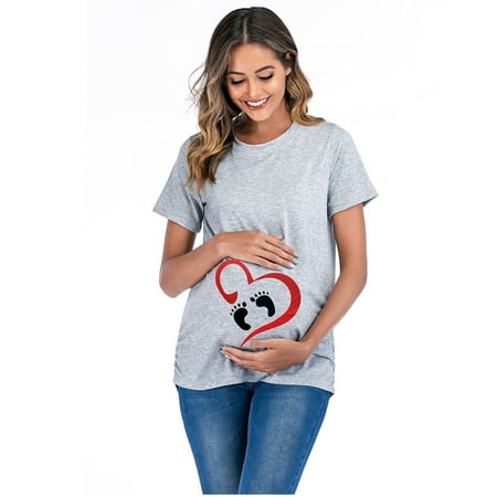 

asdoklhq Maternity Clothes for Women Clearance Women Maternity Short Sleeve O-neck Letter Print T-shirt Tops Pregnancy Blouse