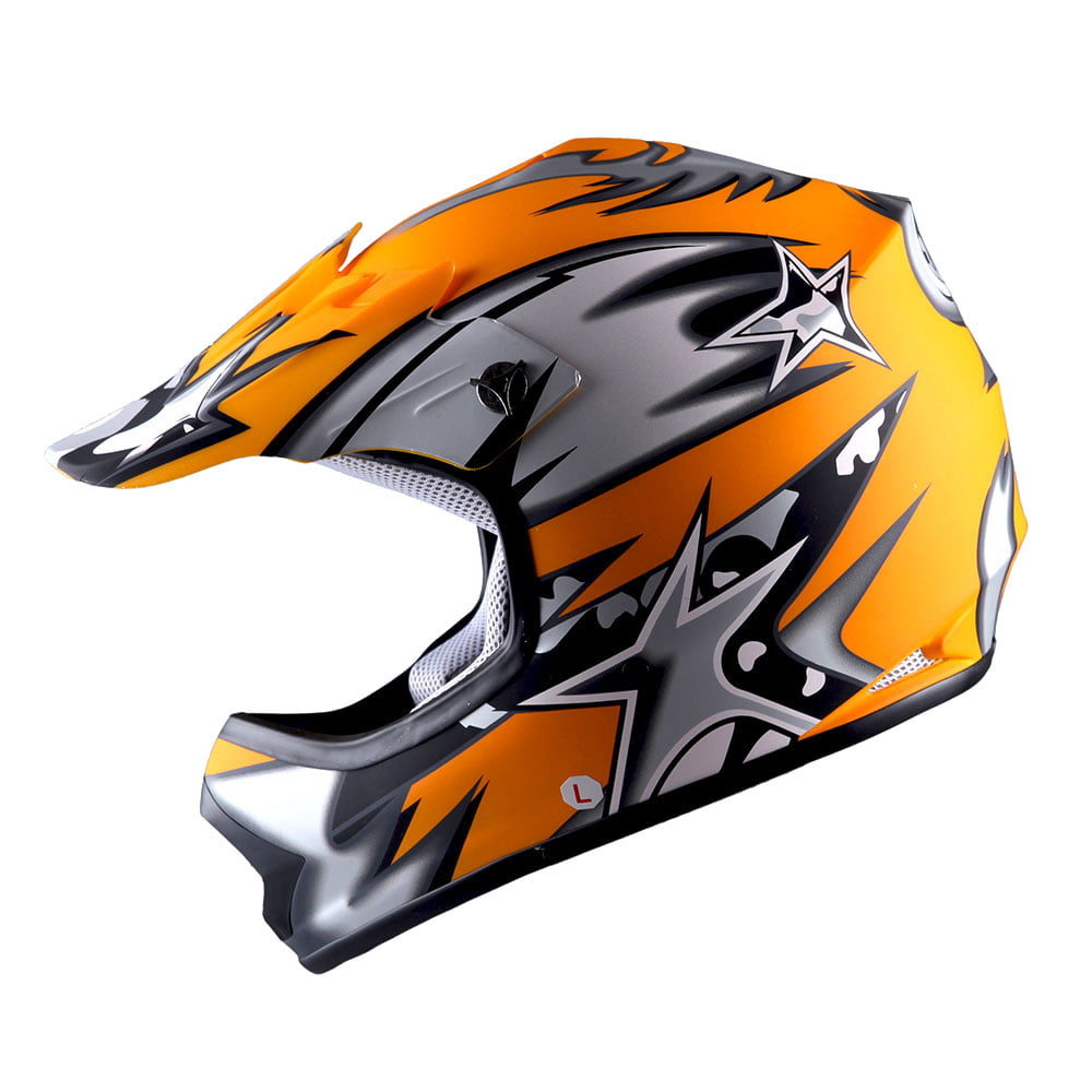 & Goggles & Camo Motocross Suit Jacket L 9-10 Yrs L 7cm & Gloves L 53-54cm Leopard LEO-X16 Orange Kids Motocross Helmet
