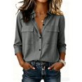 thumbnail image 2 of Womens Cotton Linen 3/4 Sleeve Shirts 2026 Button down Collared T Shirt Work Summer Casual Tops Lightweight Breathable Comfy Tops by Yigetop Grey XXL, 2 of 7