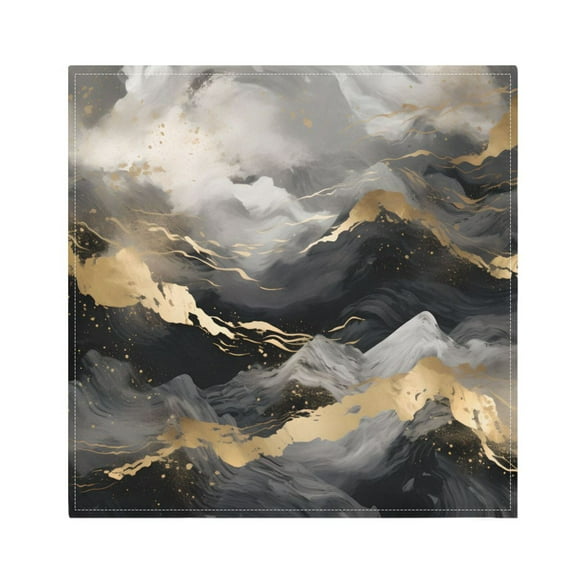 JSTEL Black & Gold Marble Mountain Cloth Napkins Set of 6, 20x20 Inch Washable and Reusable Napkin for Decoupage Dinner Party Everyday Use