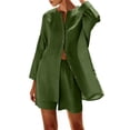 thumbnail image 2 of Gamivast Two Piece Outfits Womens Linen Long Sleeve Button Down Tunic Linen Tops and Elastic Waist Casual Linen Shorts Lightweight Breathable Skin Friendly Summer Beach Tropical Holiday Lounge Outfit, 2 of 8