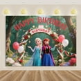 thumbnail image 3 of Frozen Elsa and Princess Anna Birthday Party Background - a vibrant forest scene with balloons, flowers and a "Happy Birthday" banner - perfect for indoor/outdoor celebrations, 3 of 5