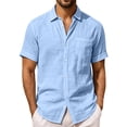 thumbnail image 2 of Men's Casual Linen T-Shirt Turndown Collar Solid Color Breathable Sports Top, 2 of 8